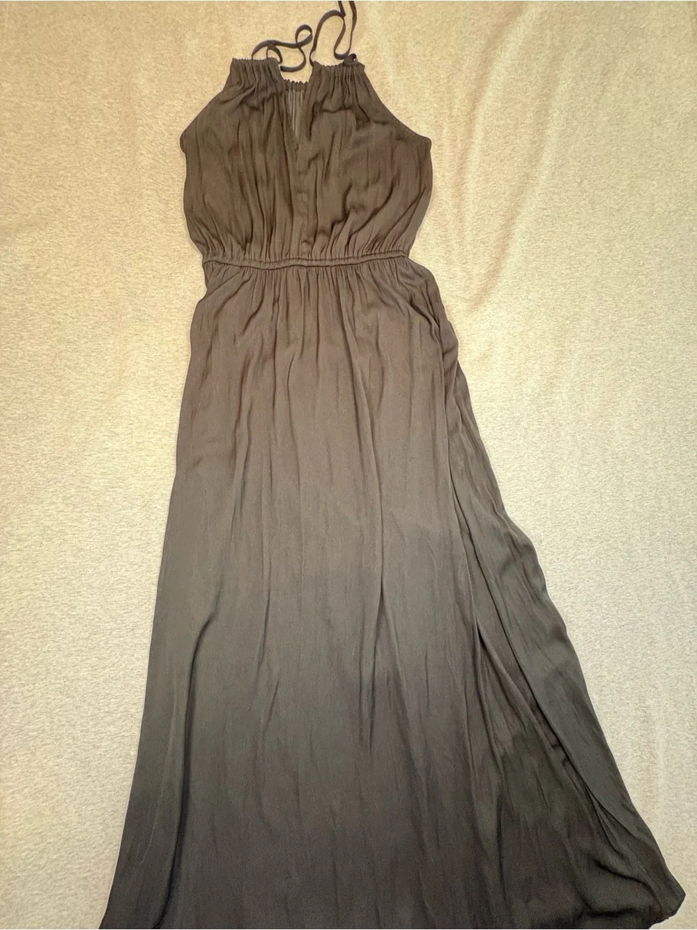 LOFT Black Halter Maxi Dress Tall Small Tassel Tie Elastic Waist Sleeveless